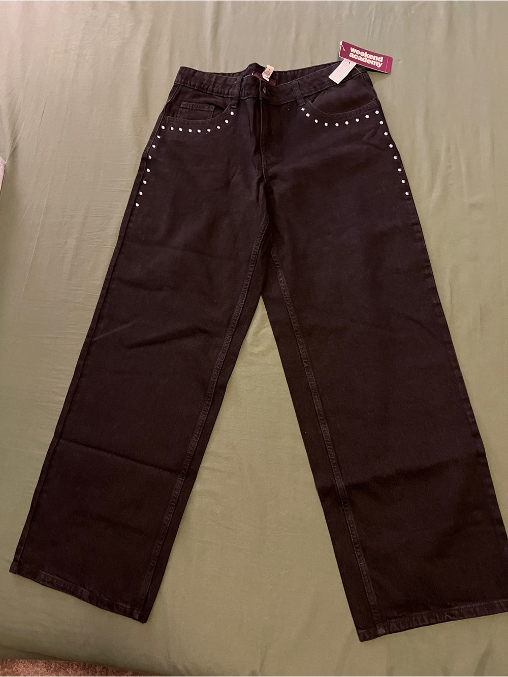 Black Wide-Leg Studded Girl Jeans Size 18